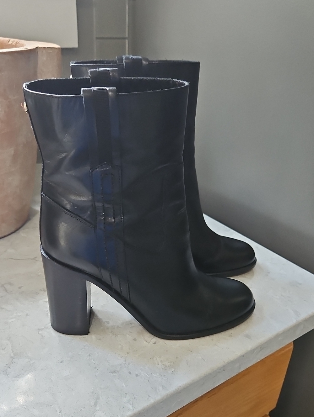 Kate Spade Black Leather Mid-Calf Block Heel Boots - Women 8.5